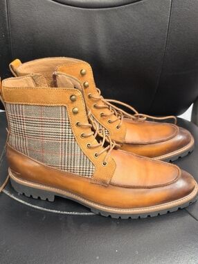 Milano Brown Leather Plaid Combat Boots